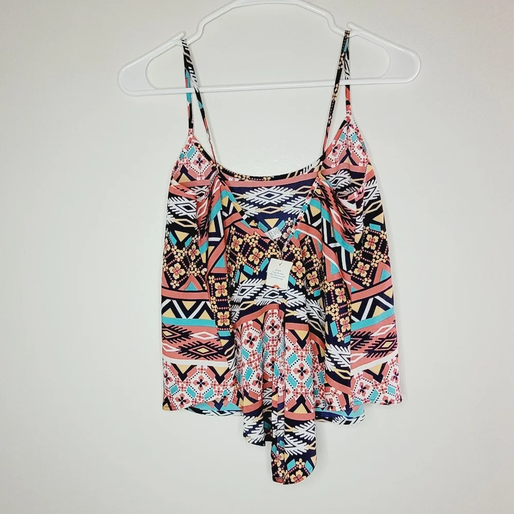 Ambiance Women’s Top Small Boho Printed Crop Coral Flowy Straps Lightweight Easy - Picture 2 of 7